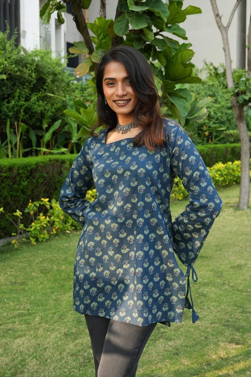 Teal lace up Kurti