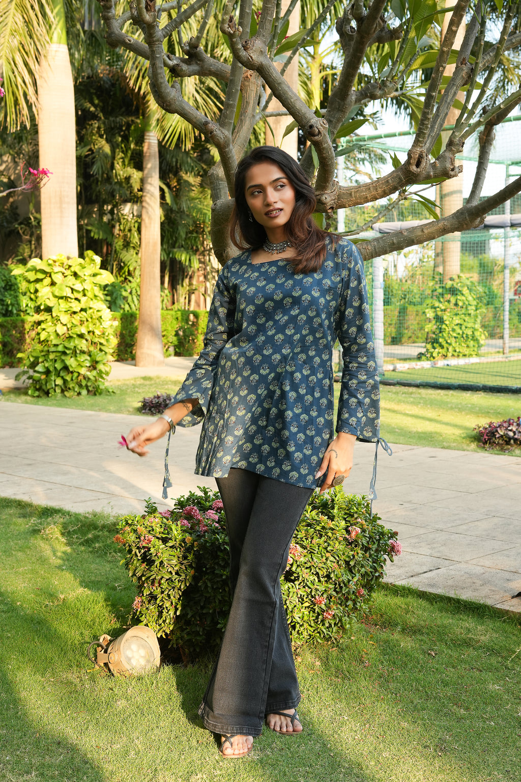 Teal lace up Kurti