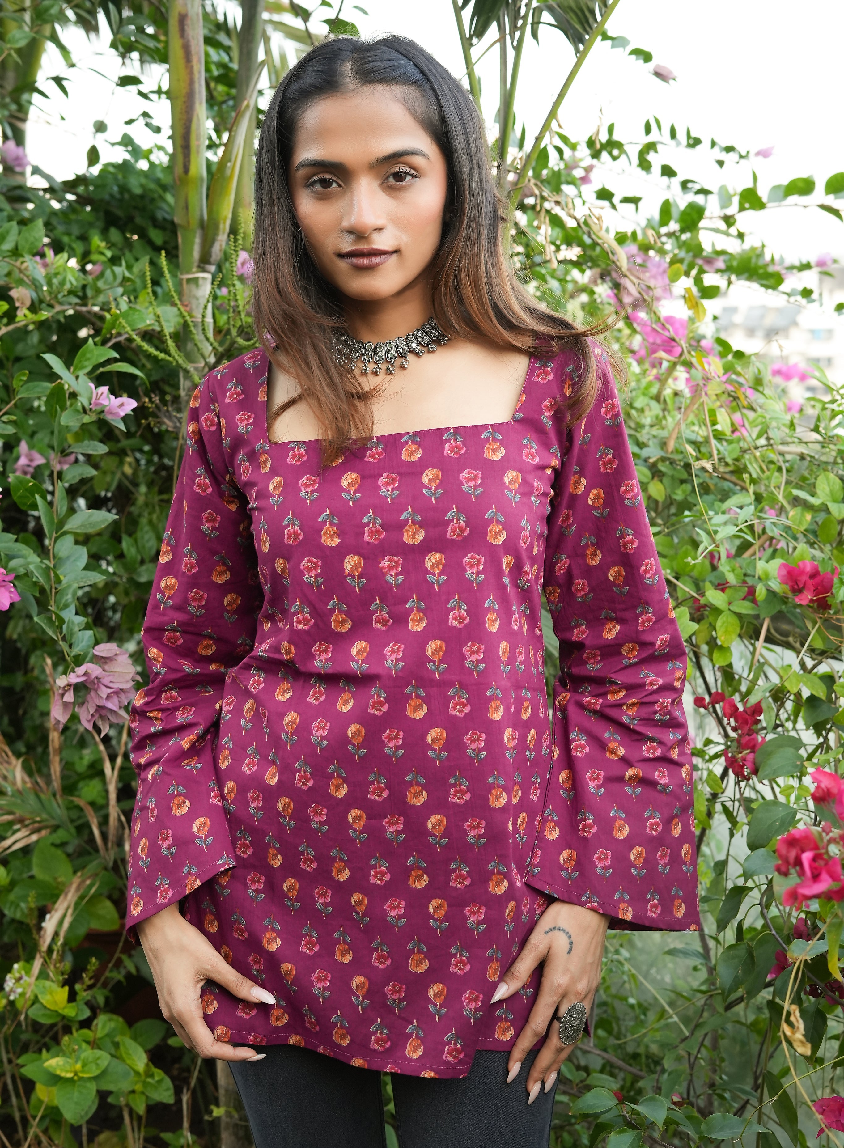 Wine blossom kurti