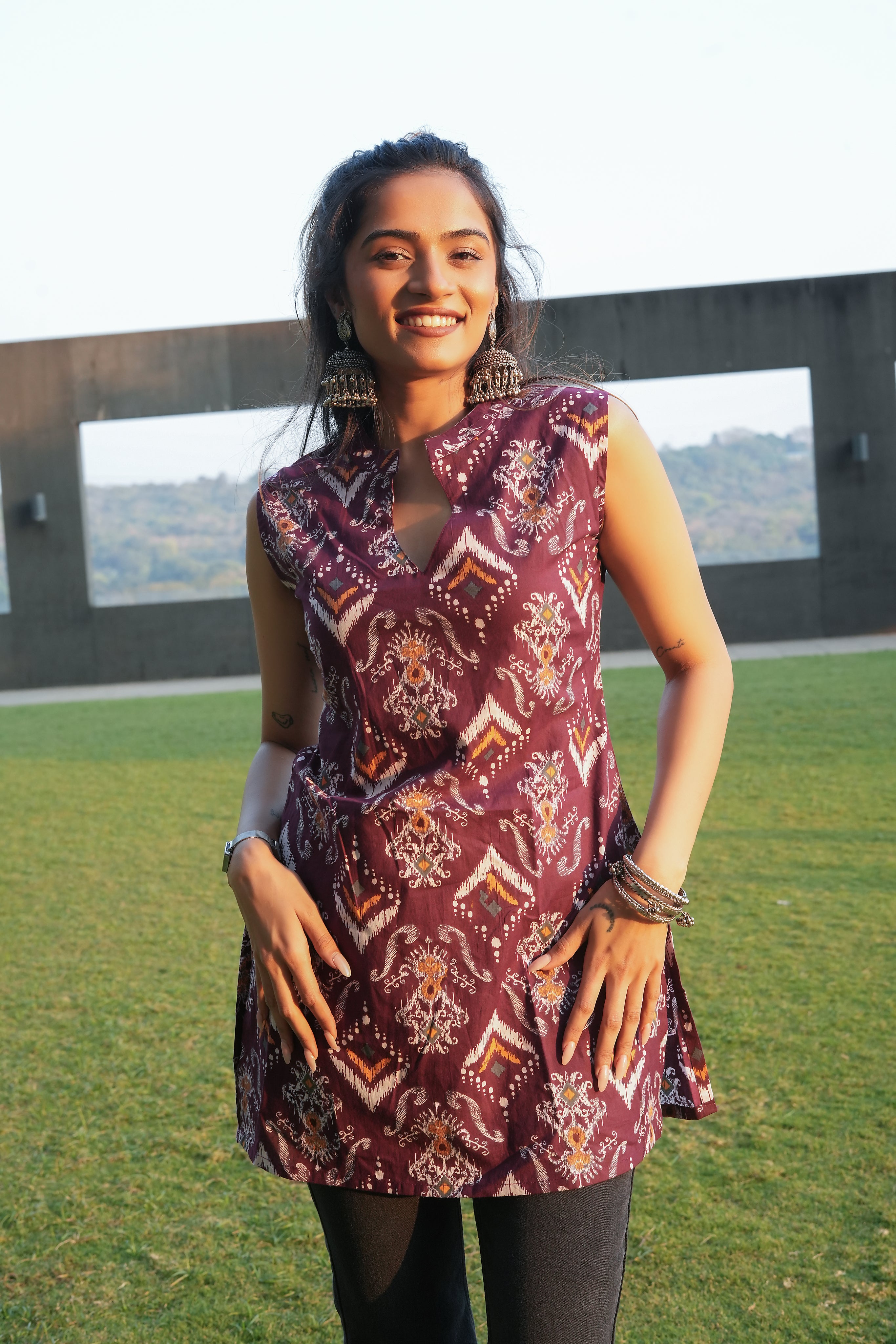 Maroon ikat kurti